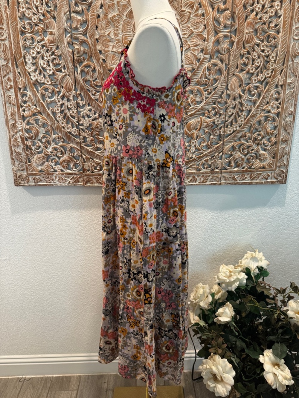 Natural Life Avery Boho Floral Midi Sundress, Pink Embroidered Trim, & Pockets! - Picture 7 of 15